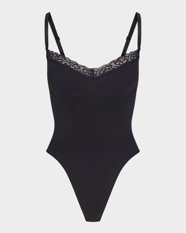 Seamless Sculpt Lace-Trim Thong Bodysuit